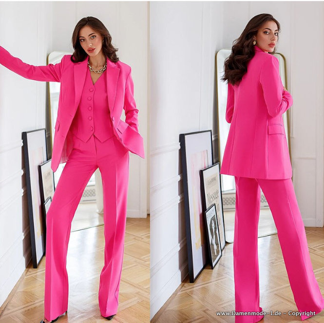 Pinker Blazer-Hosenanzug für Damen, rosa Hosenanzug für Damen, 3-teiliger  Hosenanzug für Damen, Damen-Formelle Kleidung - .de