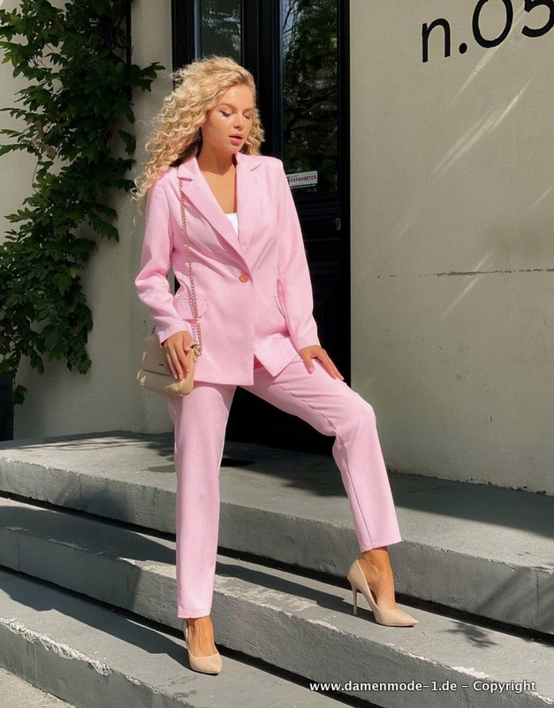 Damen Hosenanzug in Pink mit Smoking Blazer