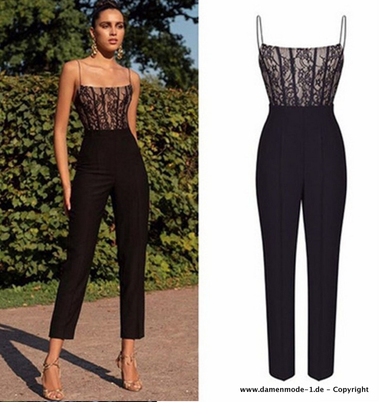 Bodycon Overall Jumpsuit Einteiler mit Spaghettiträger in Schwarz