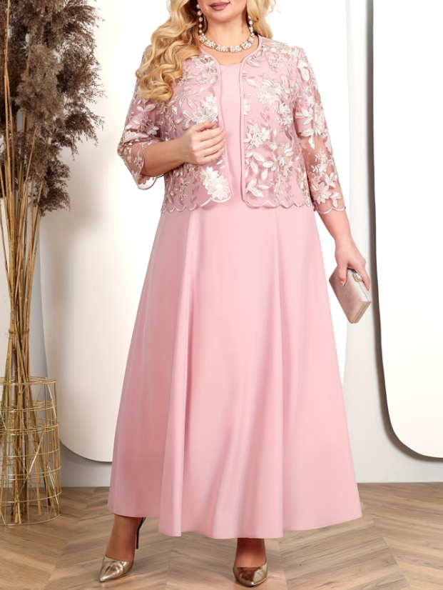 Eleganter Damen Zweiteiler Outfit A Linie Kleid mit Bolero Jacke im Set in Rosa