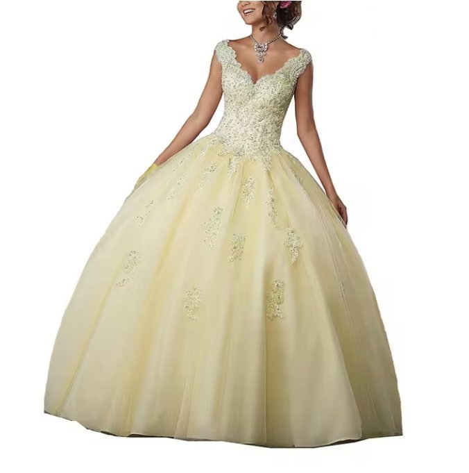  A Linie Abendkleid Ballkleid Ariel mit V Ausschnitt in Gelb