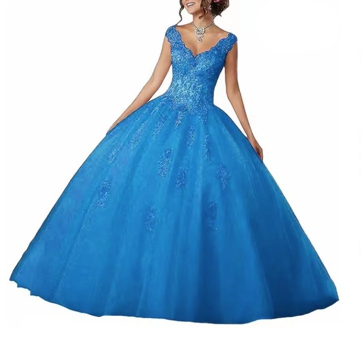  A Linie Abendkleid Ballkleid Ariel mit V Ausschnitt in Hellblau