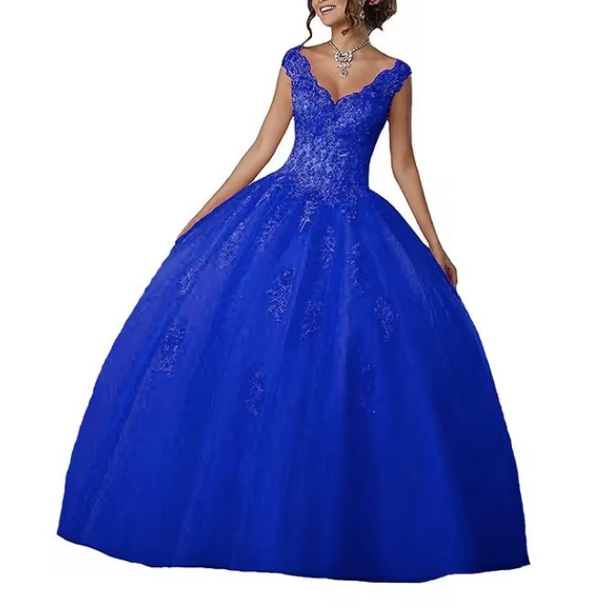  A Linie Abendkleid Ballkleid Ariel mit V Ausschnitt in Navyblau