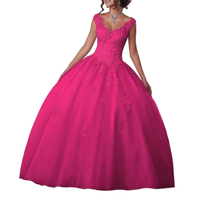  A Linie Abendkleid Ballkleid Ariel mit V Ausschnitt in Pink