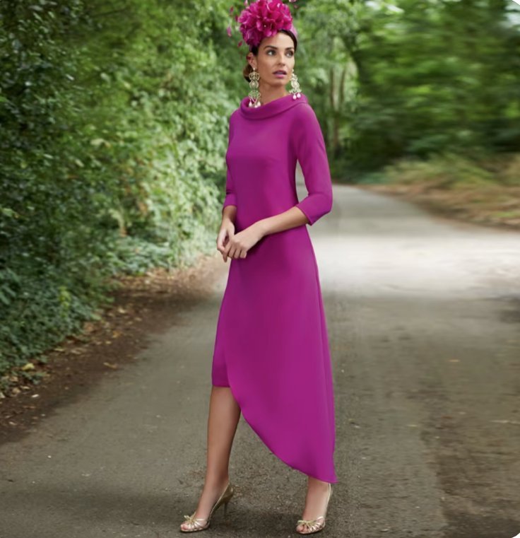 A Linie Abendkleid Beatrice in Fuchsia Asymmetrisch