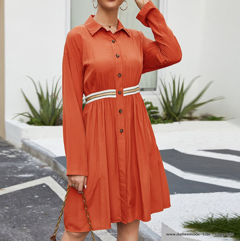 A Linie Blusenkleid Elegant in Orange Knielang