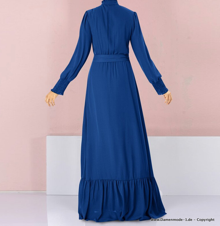  A Linie Damenkleid Elegant in Blau Hochgeschlossen