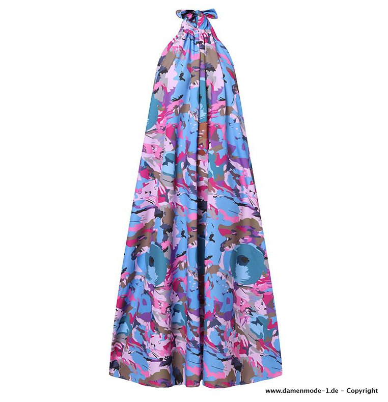 A Linie Maxi Print Sommerkleid mit Neckholder Träger