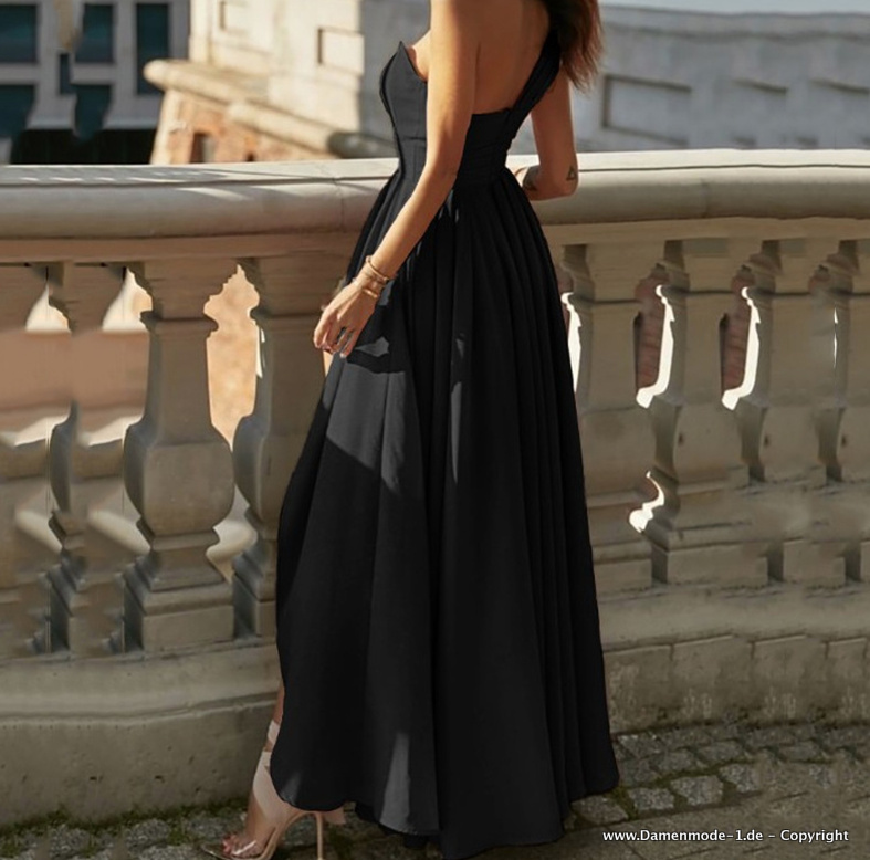  A Linie One Shouder Kleid Elegant mit Schlitz Asymmetrisch in Schwarz