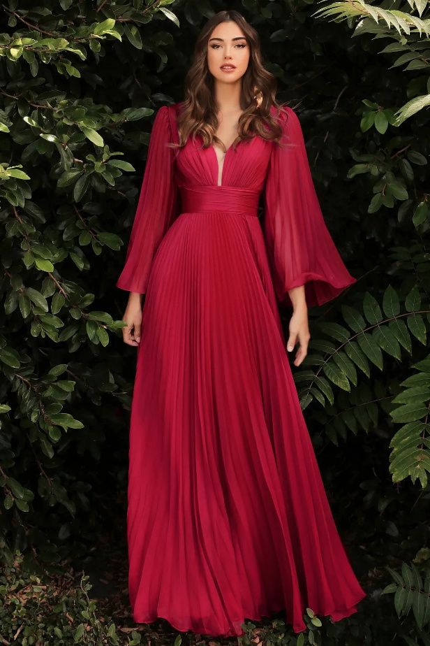  A Linie Plissee Abendkleid mit V Ausschnitt in Rot