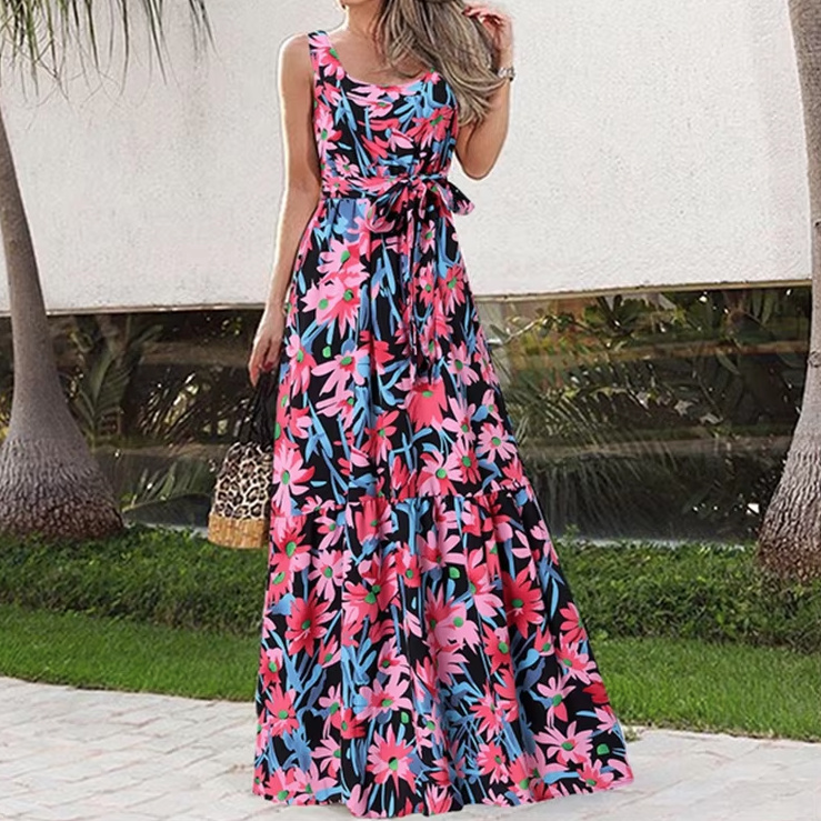 A Linie Print Maxi Sommerkleid Online Lang Bunt mit Blumenmuster