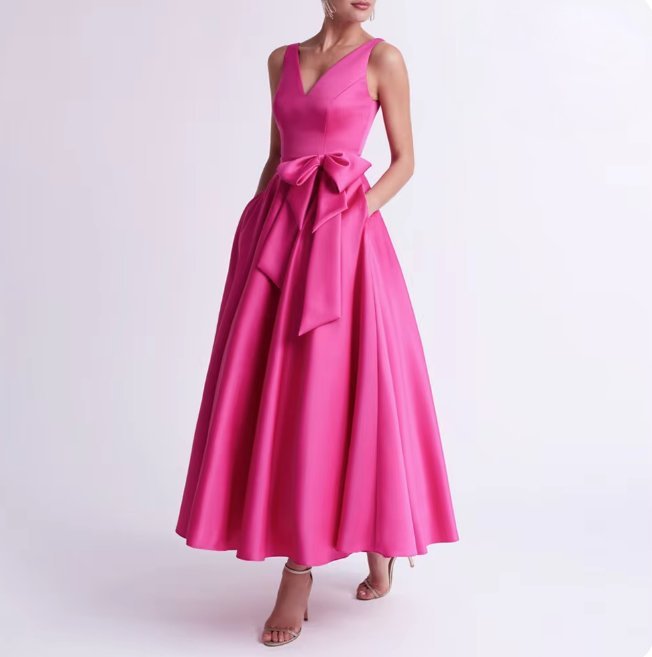  A Linie Satin Abendkleid Knöchellang Elegant in Pink