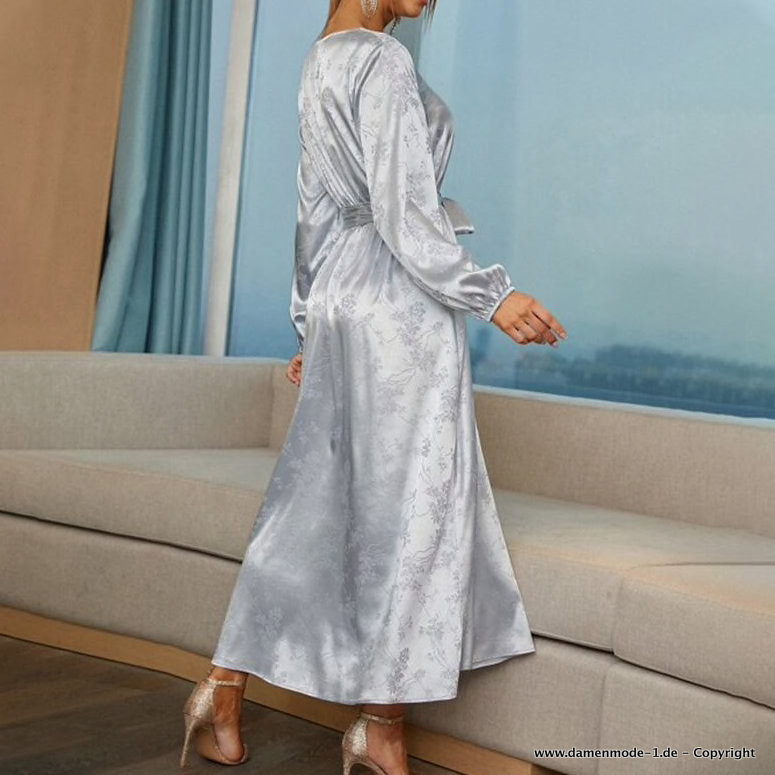 A Linie Satin Langarm Kleid Elegant in Silber