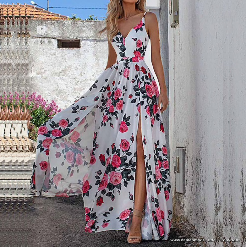  A Linie Sommerkleid Lang mit Rosen