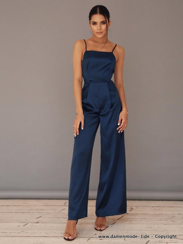 A Linie Spaghettiträger Jumpsuit Einteiler Lang in Marineblau Elegant