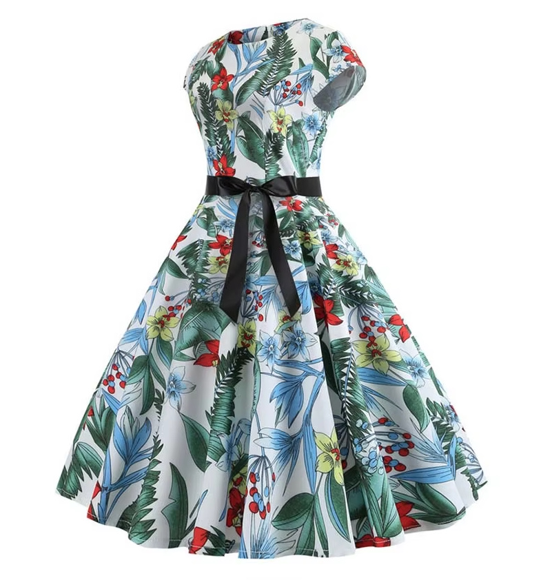 A Linie Vintage 60er Rockabilly Kleid Cecilia Knielang mit Blumenmuster