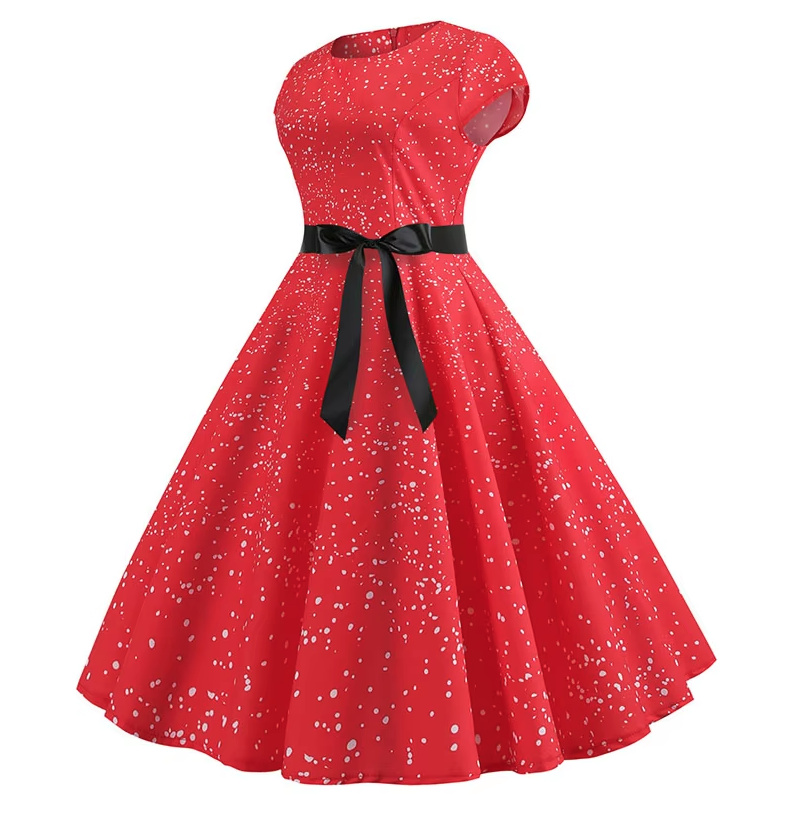 A Linie Vintage 60er Rockabilly Kleid Cécile Knielang in Rot