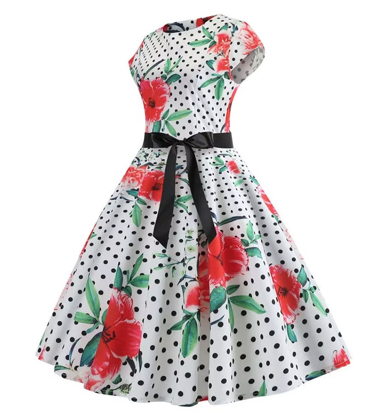 A Linie Vintage 60er Rockabilly Kleid Christel Knielang mit Blumenmuster