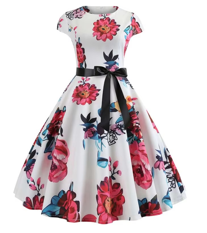 A Linie Vintage 60er Rockabilly Kleid Clementine Knielang mit Blumenmuster