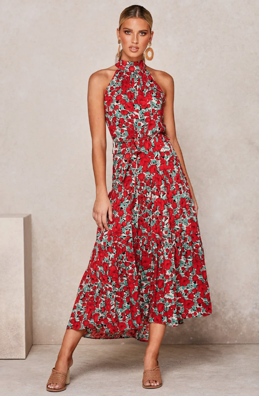 Ärmelloses Sommerkleid in Rot mit Blumenmuster