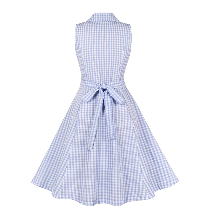 Ärmelloses Vintage Rockabilly Kleid Knielang in Hellblau Kariert 