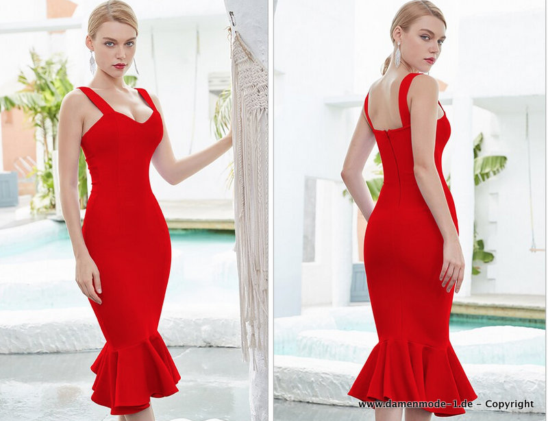 Bleistift Bodycon Kleid Elegant in Rot Wadenlang