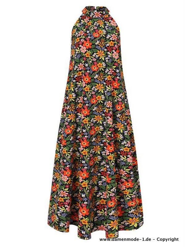 Blumenmuster Maxi Sommerkleid Lang mit Neckholder Träger