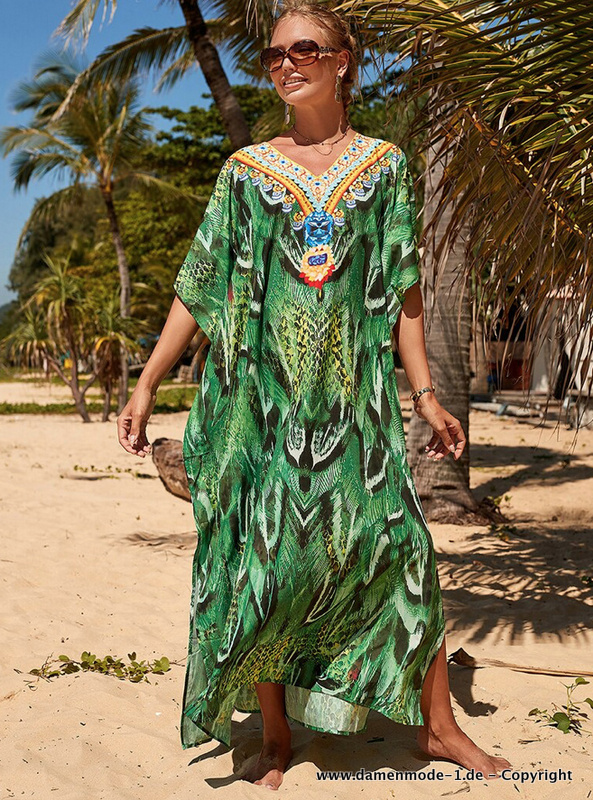 Bohostyle Sommer Cover Up Strandkleid Lang in Grün