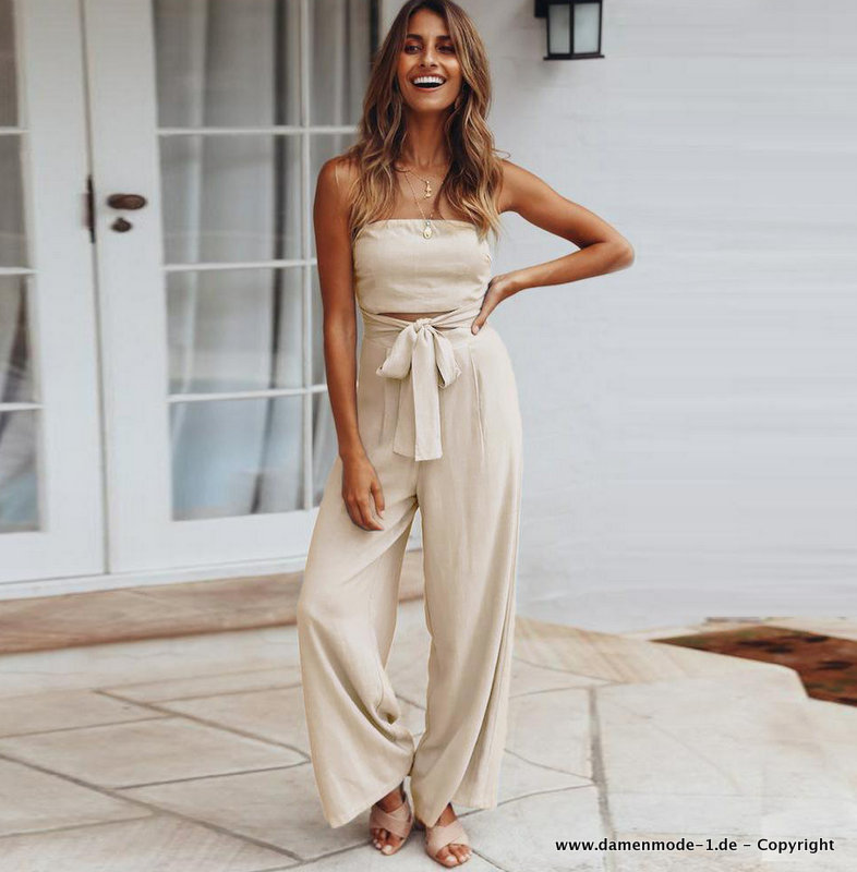 Bustie Sommer Jumpsuit Einteiler Leger in Beige