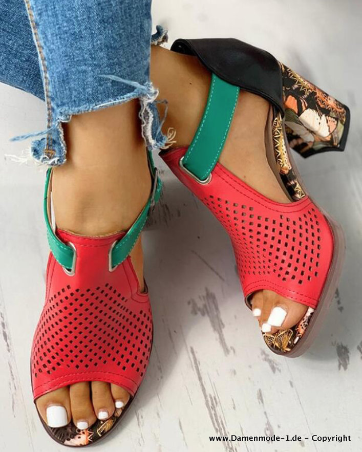 Colorblock Sommer Sandaletten Heels Sommerschuhe 