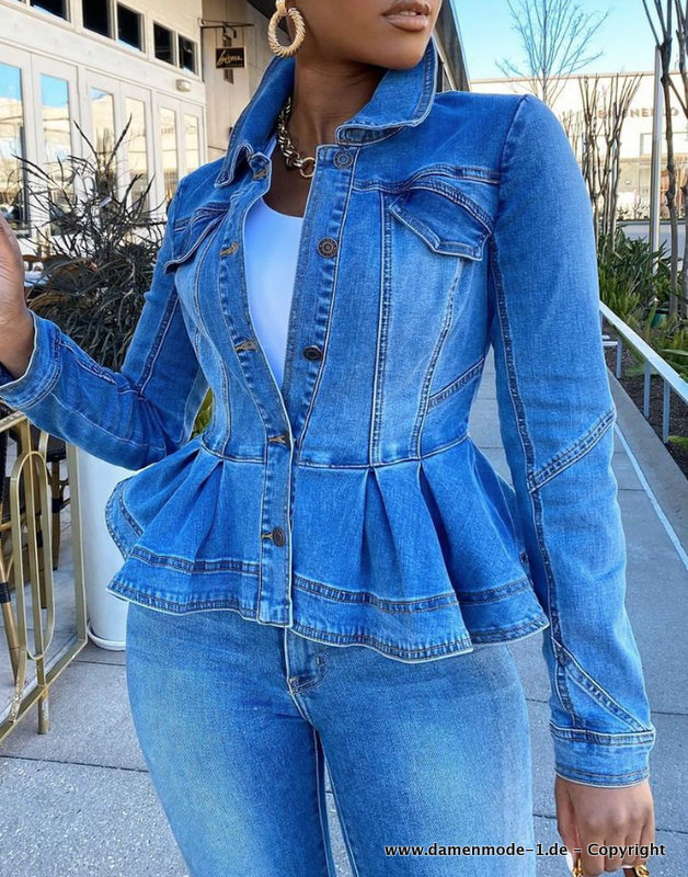 Damen Jeans Jacke Tailliert in Blau