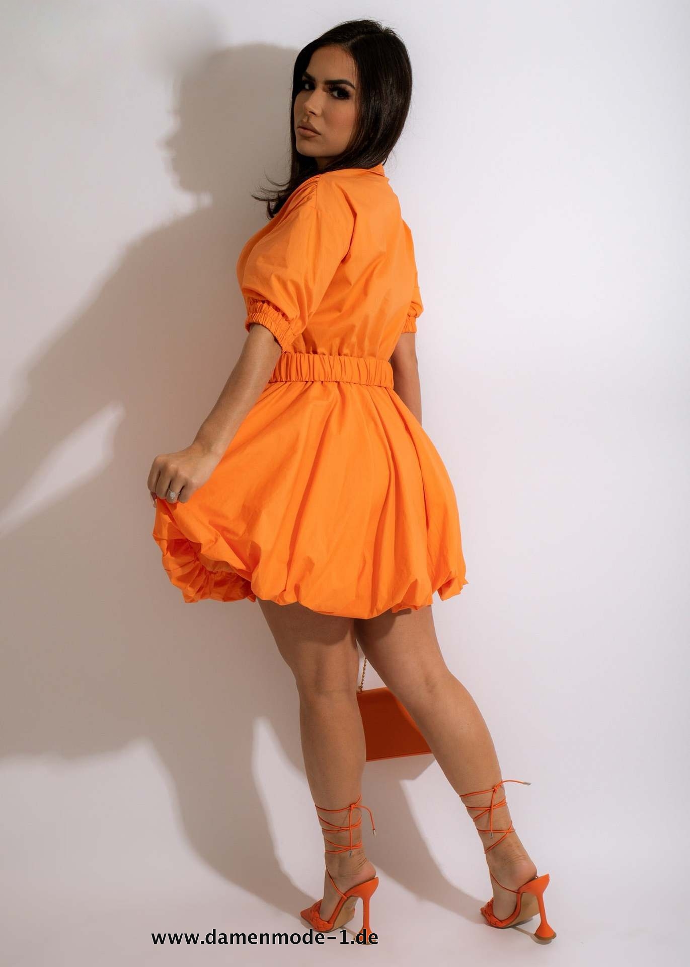 Damen Kurzarm Sommerkleid in Orange