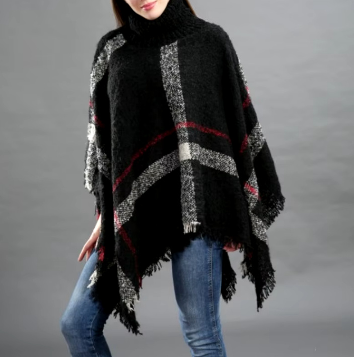 Damen Poncho Christel Strickjacke Schwarz