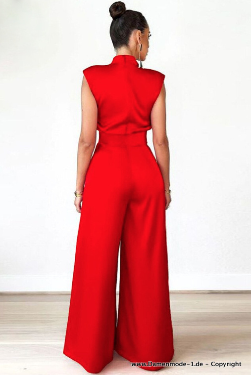 Eleganter Satin Jumpsuit Einteiler Lang in Rot Festlich