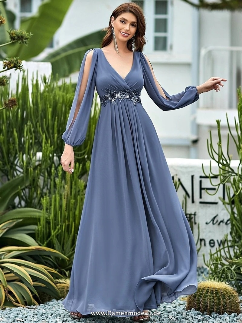 Elegantes A Linie Abendkleid aus Chiffon mit V-Ausschnitt 