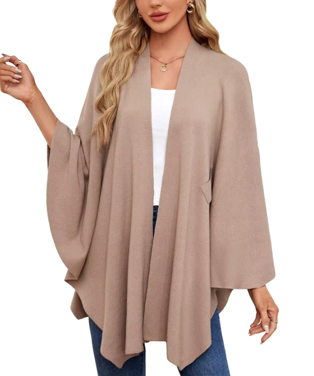 Elegantes Damen Kaschmir Cape Poncho in Beige