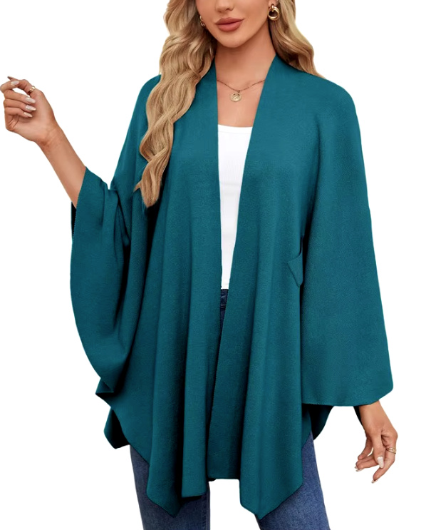 Elegantes Damen Kaschmir Cape Poncho in Blau