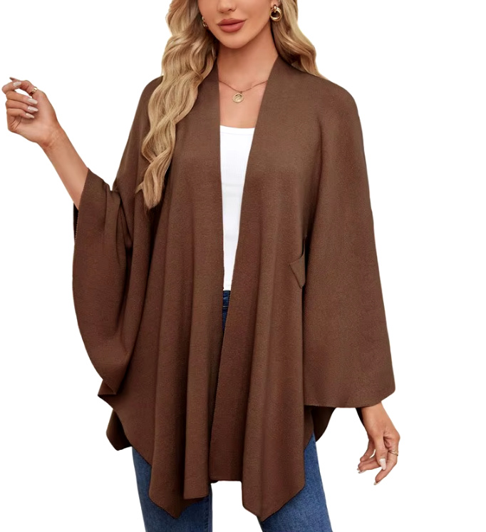 Elegantes Damen Kaschmir Cape Poncho in Braun