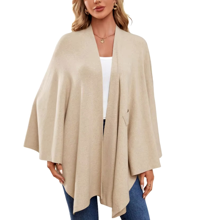 Elegantes Damen Kaschmir Cape Poncho in Creme