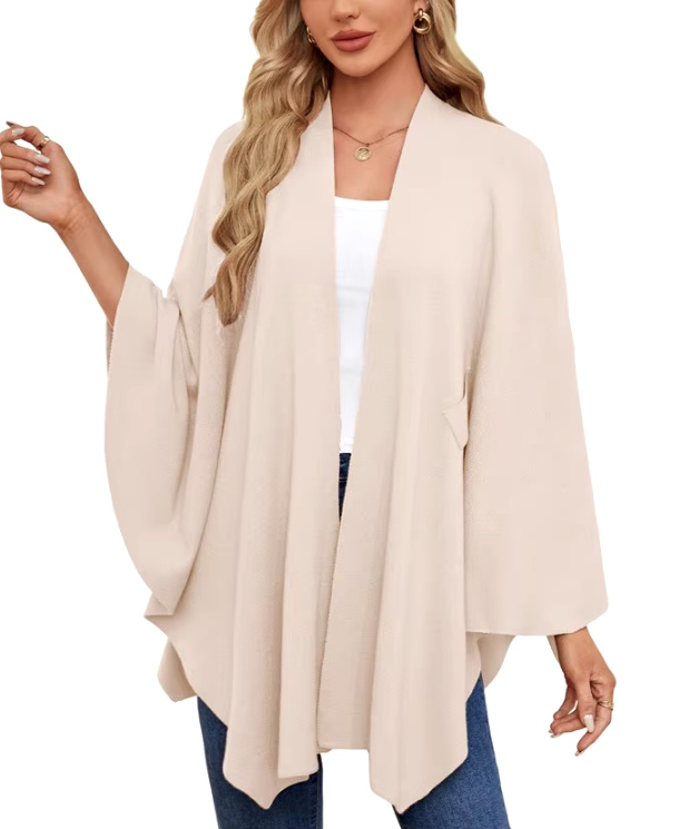 Elegantes Damen Kaschmir Cape Poncho in Elfenbein