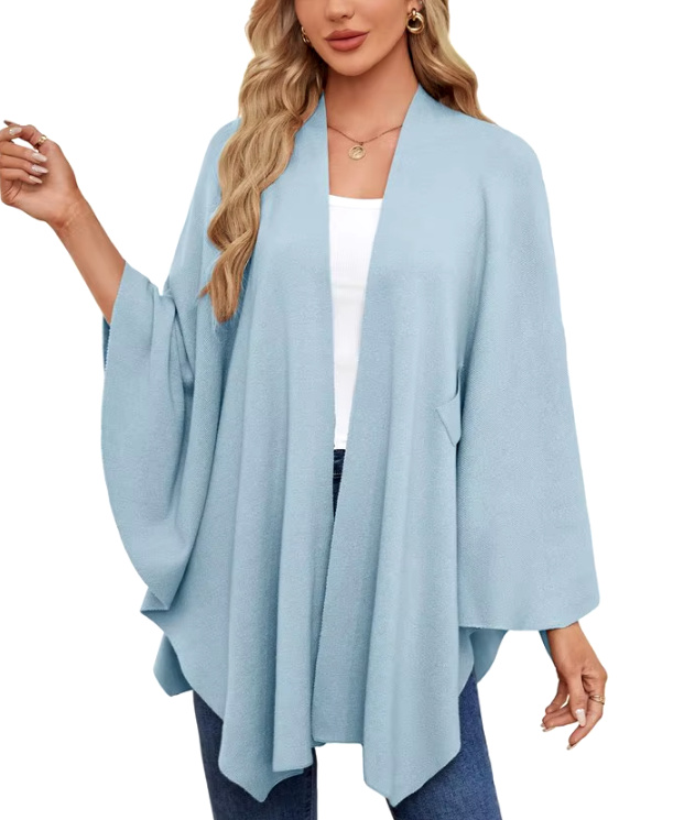 Elegantes Damen Kaschmir Cape Poncho in Himmelblau