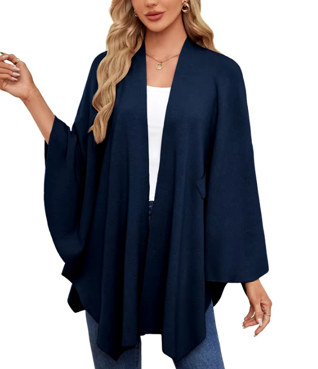 Elegantes Damen Kaschmir Cape Poncho in Marineblau