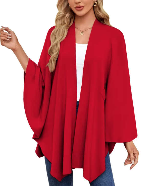 Elegantes Damen Kaschmir Cape Poncho in Rot