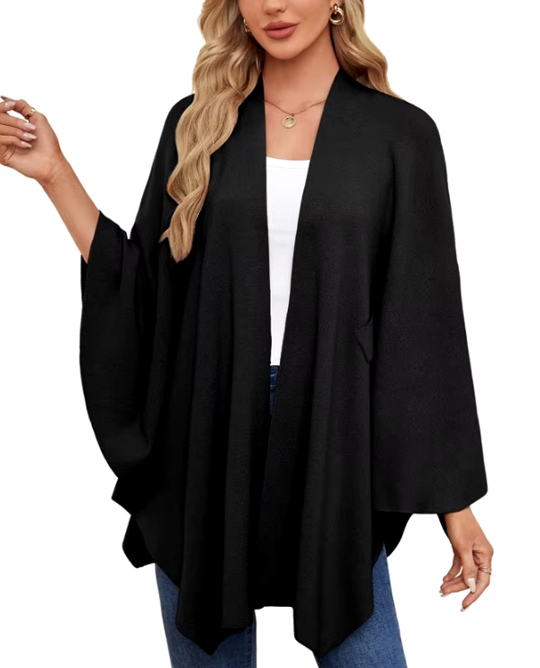 Elegantes Damen Kaschmir Cape Poncho in Schwarz