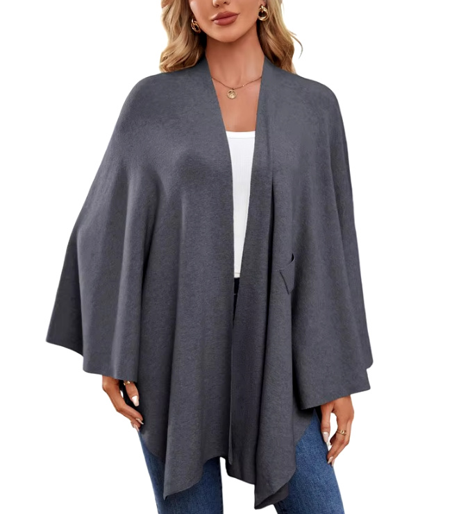 Elegantes Damen Kaschmir Cape Poncho in Silber