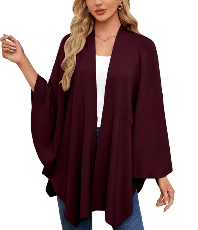 Elegantes Damen Kaschmir Cape Poncho in Weinrot