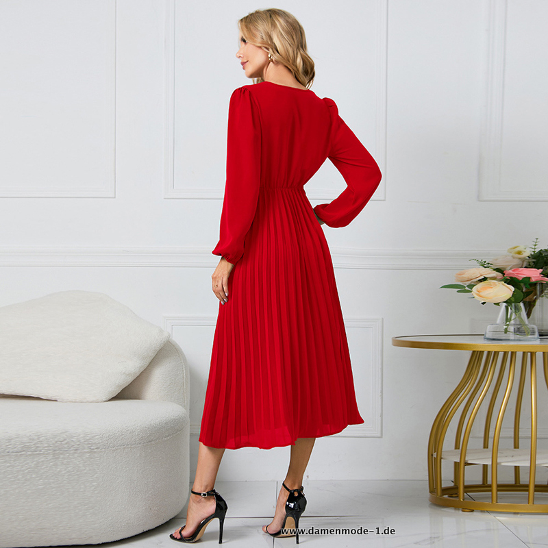 Elegantes Damen Maxikleid mit V-Ausschnitt in Rot