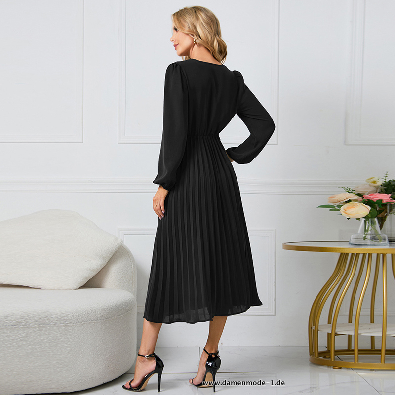 Elegantes Damen Maxikleid mit V-Ausschnitt in Schwarz