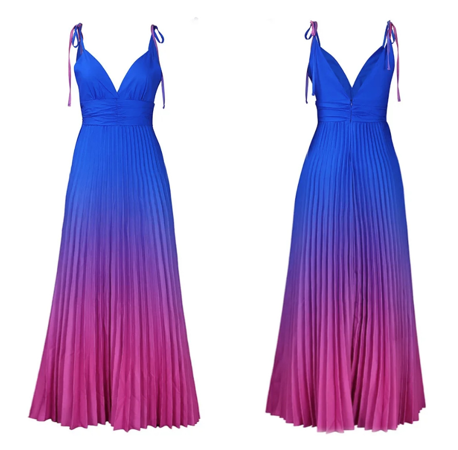 Empire Maxi Kleid Elegant Gradier in Blau Pink Lang