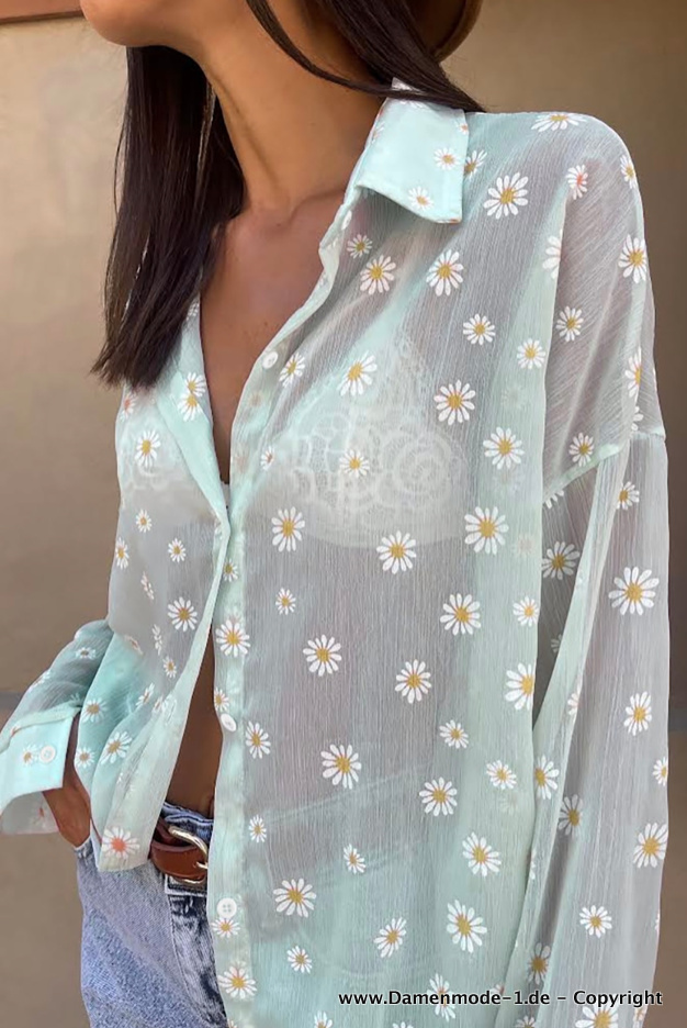 Frühling Sommer Damen Bluse mit Margeriten